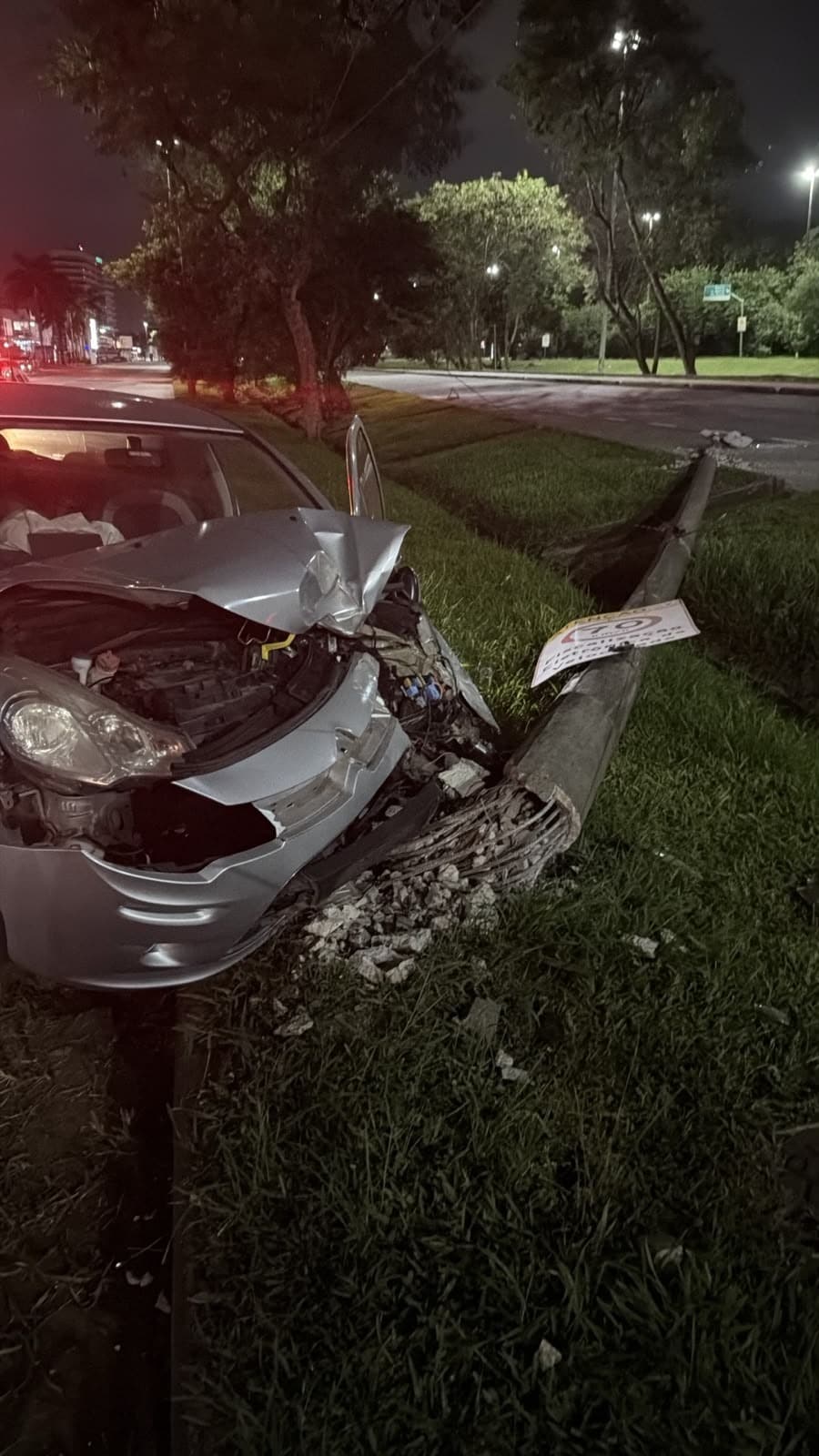 CARRO E POSTE NA AVENIDA DAS AMÉRICAS